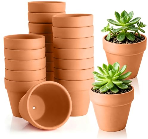 Forbabe 24 små planteringskrukor av terrakotta 5,5 x 5 cm | med dräneringshål, lerkruka blomkrukor för gör-det-själv pyssel måla