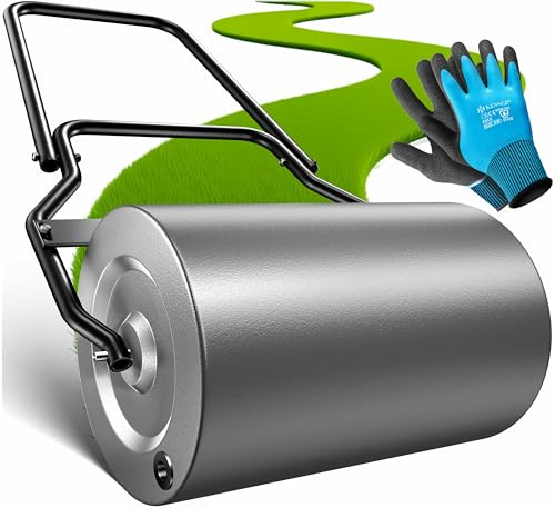 KESSER Rodillo de césped de metal rellenable con agua o arena con 60 litros de volumen de llenado y 50 cm de ancho | rodillo de jardín incluye guantes | rodillo manual de césped en antracita