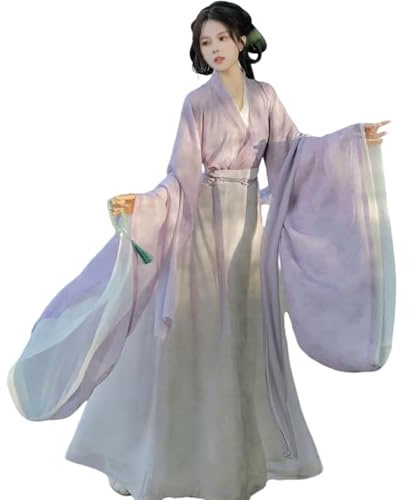 Hanfu-dräkt För Kvinnor, Traditionell Kinesisk Klädsel (S-XL), Cosplay-dräkt Hanfu, 3-delat Set (underkläder + Ytterkläder + Kjol), För Cosplay-aktiviteter, Fotograferingar,L,Purple