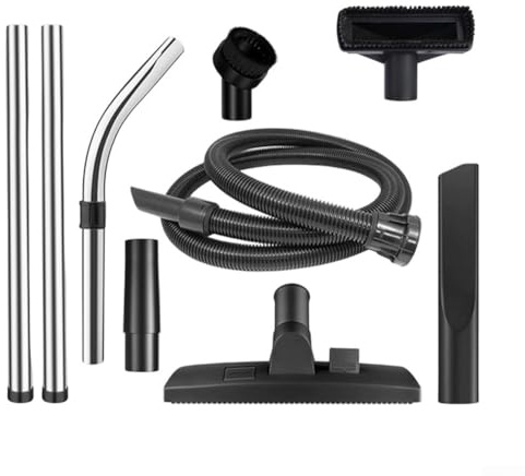 Juego de tubos de extensión cromados de 32 mm para aspiradoras Numatic, incluye cepillo redondo para polvo, herramienta de grietas, adaptador de herramienta de tapicería y conjunto de manguera