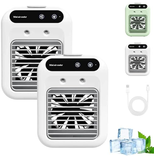 Aire Acondicionado Portátil Pequeño Zensairex, Mini Aire Acondicionado Para Dormitorio, 2 Velocidades, Depósito De Agua De 500 Ml, Enfriador Evaporativo Para Habitaciones Pequeñas (Blanco*2)