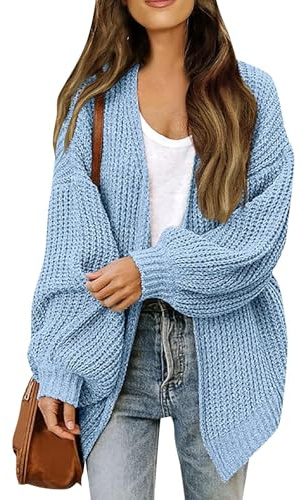 Gilet en Grosse Maille pour Femme Ouvert sur Le Devant Coupe Oversize Manches Longues Pull Ample et Décontracté Veste en Maille Douce et Chaude avec Poches Manteau d'automne/Hiver