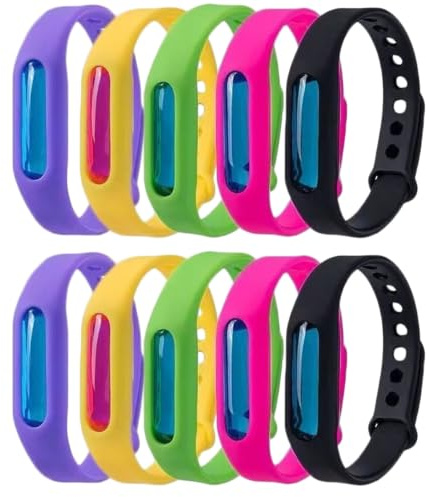 Pulseras contra insectos, paquete de 10 pulseras repelentes de insectos para niños y adultos, bandas de silicona ajustables, citronela, colores aleatorios