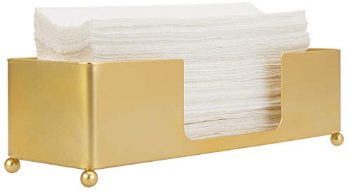 MyGift Gold Paper Towel Holder, Toilet Paper Towel Dispenser for Bathroom, C fold Paper Towel Holder Countertop for Commercial & Home Use, Modern Brass Finish Metal
