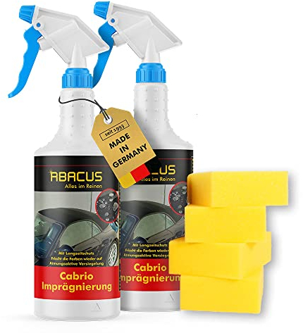 ABACUS® Cabrio-Imprägnierung, Cabrioverdeck Imprägnierung, Verdeck Imprägnierung, Cabriodach Imprägnierung, Stoffdach Imprägnierer, Cabrio Schutz-Spray, Cabrio Imprägnierer – 2X 750 ml Set (7475)