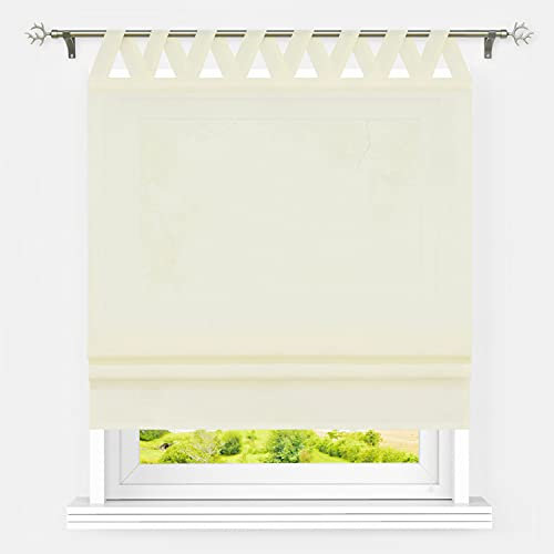 Heichkell Raffrollo mit V-Schlaufen Blickdicht Raffgardine Wohnzimmer Einfarbige Fensterstores Schlaufenrollo Leinen Faltenrollo Verdunklung Beige BxH 140x140 cm