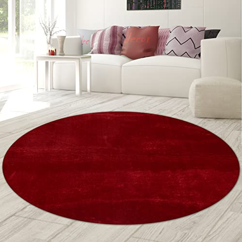 Teppich-Traum Tapis Shaggy Salon de Tapis Moquette Flokati en Rouge, 120 cm Rond