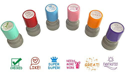 WAFJAMF Pack of 6 Sorted Teacher Stamp Teachers Self-Inking Rubber Stamps Teacher Review Photosensitive Colorful Behavior Stamper for Education