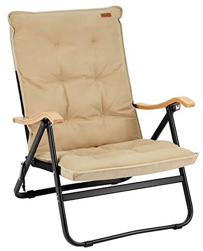 KingCamp Lounge Chair Hayden Deluxe Polster Camping Stuhl XL Niedrig Holz 150 kg