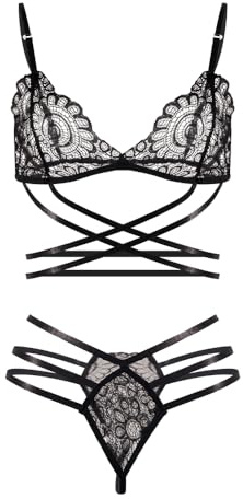 Satohom Ensemble Sexy Lingerie Femme Soutiens-Gorge Dentelle Florale Sexy G-String Brassière Nuit Nuisette 2 Pièces Ouverture Frontale Ajustable Bra Push Up sous-vêtements Culotte Ensemble