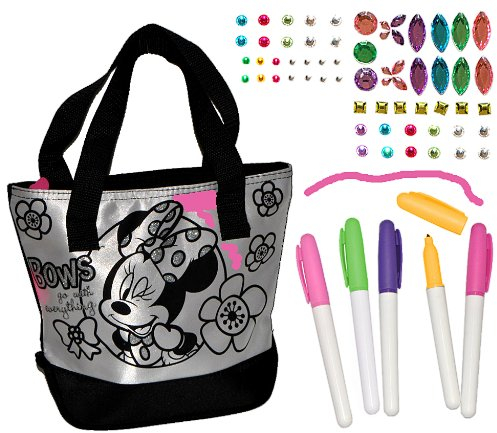 alles-meine.de GmbH Bastelset zum Bemalen für Umhängetasche/Schultertasche - Minnie Mouse - abwischbar groß - Kindertasche Tasche Stoff Mädchen Tragetasche Mickey Maus