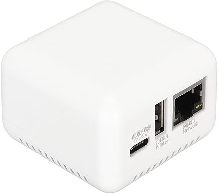 ASHATA Servidor de Impresión de Red USB 2.0, Servidor de Impresión USB 2.0 de Red, Servidor Compartido de Impresión LAN para Impresoras USB, Adaptador de Servidor de Impresión de