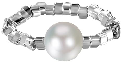 Bulckrew Perle Ring elastisch aus 925-Silber: Damen 925 Silberring mit Perle Weiß Elegant Damenring Perlenring echt Sterling Silber Schmuck Geschenk für Mädchen Frauen