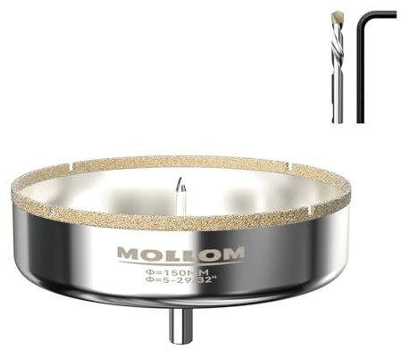 Mollom 150mm (5-29/32) Diamant-Lochsäge mit 2 abnehmbaren Pilotbohrern für glattes Schneiden von Porzellanfliesen, Glas, Keramik, Marmor, Glasfaser usw