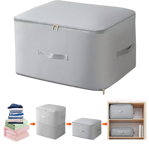 Almacenaje Ropa, Organizador Autocompresion 54x42x60cm Organizador de Autocompresión para Ahorrar Espacio Bolsa de Almacenamiento Autocompresible Organizador para Edredones (Gris)