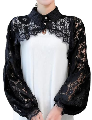 Rayson Cuello Camisa Falsos de Mujer Elegantes Manga Larga Falsa Bajo Camisa Mujer Cuellos Bordados Falsos Media Blusas de Mujer