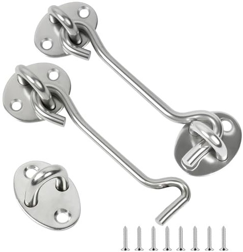flintronic 2PCS Cerraduras de Gancho para Puerta de Granero, Gancho para Puerta y Pestillo de ojo, Ganchos de Cabina y Pestillo de ojo, para Baño, Ventana, Acero Inoxidable, Plata (8 Pulgadas)