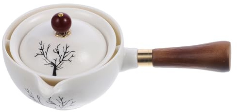 Jarra De Ceramica Con Asa Lateral Tetera Decorativa Herramienta Para Preparar Té Infusores Decorativo Tetera Con Infusor Retro Giratoria Taza Para Té Porcelana Madera
