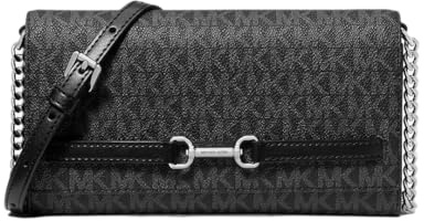 Michael Kors Carson - Borsa a tracolla convertibile con logo grande, in PVC, colore: Nero