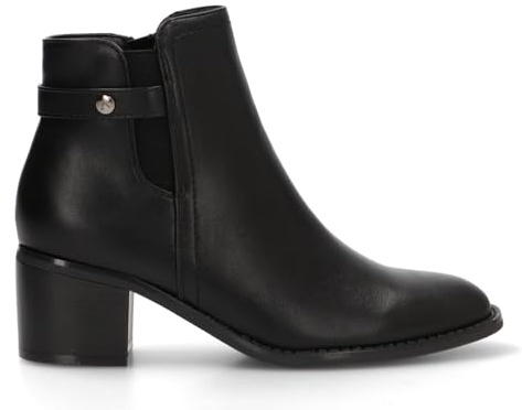 Etika ARMONY Botines de Tacón Ancho para Mujer, Botín Elegante con Detalle Plateado y Cremallera, Tacón Cómodo de 6cm, Modelo 30028 Negro - 38