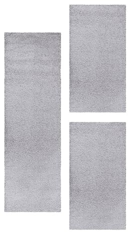 HomebyHome Bettumrandung Schlafzimmer 3 teilig Teppich Hellgrau - Waschbarer Bettumrandung Teppich Läufer Set Extra Flauschig Bettvorleger Schlafzimmer Bettset:2 St. 60x110 cm | 1 St. 80x150 cm