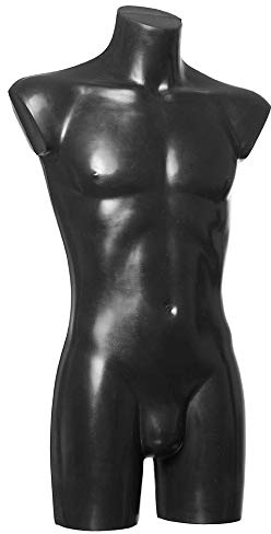 fella4stores Basic Modepuppe 44/46, Herrentorso lang mit Beinansatz, Mannequin & Ausstellungsfigur aus PE Kunststoff, vollgeformt & bruchsicher für Textilpräsentation Indoor/Outdoor, Schwarz