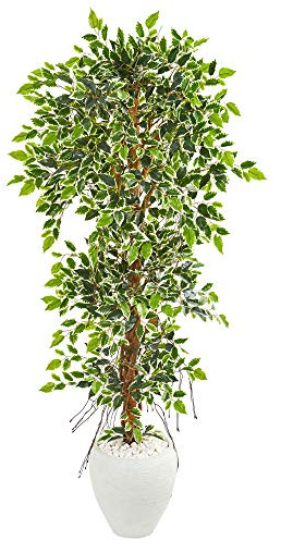 Nearly Natural 5.5ft. Elegant Ficus Artificial Tree in White Planter