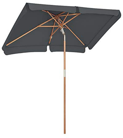 SONGMICS Balcony Umbrella, 2 x 1.25 m Rectangular Garden Parasol, Sun Protection, Wooden Pole and Ribs, Tilt Mechanism, Base Not Included, for Patio Outdoor Garden Terrace, Grey GPU26GY