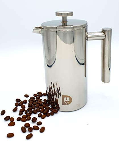 Drop-it French Press - Cafetera de émbolo (1 litro/1000 ml, acero inoxidable, doble pared, filtro de acero inoxidable)
