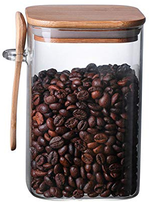 OnePine 1000ml Barattoli di Vetro, Barattolo di caffè con Coperchio e Cucchiaio, Quadrati Contenitori Barattoli Vetro per Conservare tè caffè Zucchero Spezie