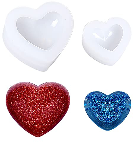 Nifocc 3D Heart Epoxy Resin Molds Love Heart Mirror Crystal Mold Jewelry Casting Mold For Jewelry Making DIY Handmade Crafts - Big And Small 2 Pcs