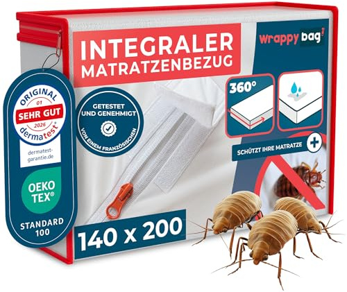 Wrappybag Bettwanzen Matratzenbezug Wasserdicht - Milbenbezug 140x200x25 | Im Labor zertifiziert gegen Bettwanzen und Milben, luftdicht, ohne chemische Behandlung - Oeko-Tex, 15-30 cm