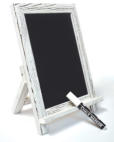 Better Office Products Framed Tabletop Chalkboard Sign, 9.5 x 14, Rustic Wood Frame, Small Magnetic Chalkboard with Built-in Ledge and Folding Stand, One White Chalk Marker Included,(Whitewash)