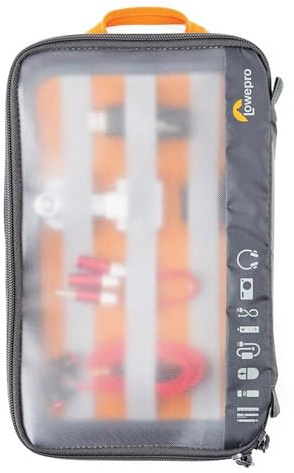 Lowepro GearUp Pouch Large, Borsa da Viaggio per Cavi PC, Adattatori, Batterie, Caricabatterie, Piccole Fotocamere, Chiavette USB, Custodia Accessori Laptop, Realizzata in Tessuto Riciclato, Grigia