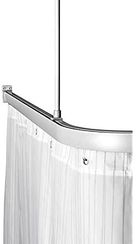 Leijma Stabil Duschdraperiskena, duschdraperistång i aluminium med takpendel för fäste i tak. Skruvas i vägg. Inklusive väggfästen, 18 styck glid & krok. Kapbar Silvergrå Hörn 90x170 cm
