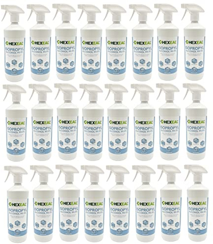 Hexeal 99.9% Isopropyl Alcohol 24 x 1L Spray - Sanitising & Cleaning | 24L - Removes Grime from Phones and Electronics, Powerful Degreaser and Cleaning Fluid