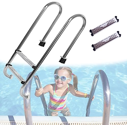 DOZPAL Scala per Piscina interrata in Acciaio Inossidabile Scala per Piscina a 2 gradini con 2 gradini Antiscivolo e corrimano per Piscine Interne/Esterne - Portata 150 kg,A