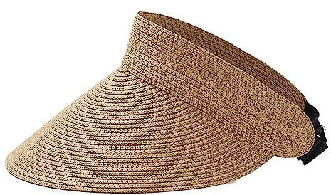 MAKFORT Straw Sun Visor for Women Empty Top Sun Hat Golf Visor UV Protection Sport Cap Khaki