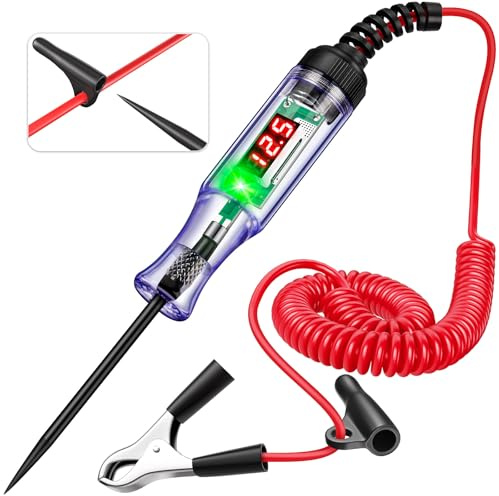 WINAMOO Prüflampe für Automobil, 5–90 V, digitaler LED-Schaltungsprüfer mit Spannungsanzeige, bidirektionaler Spannungsprüfer, elektrischer Teststift mit verlängertem Federdraht und Sonde für Auto,
