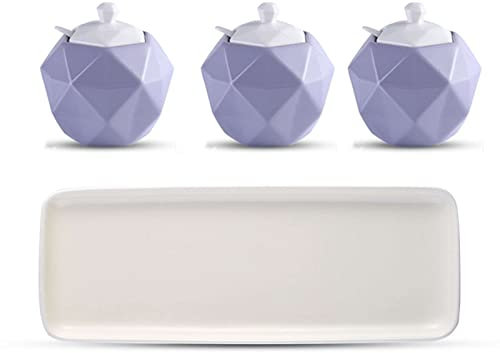 AthuAh Barattolo in ceramica per zucchero, zuccheriera, zuccheriera nordica con coperchio, barattolo colorato, saliera in porcellana tinta unita, per bar, cucina-blu-singolo (colore: viola,