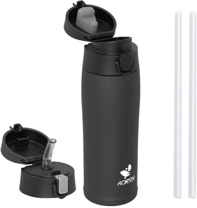 AORIN Trinkflasche Edelstahl 18/8, 500ml, Auslaufsicher Thermoskanne Isolierflasche Doppelwandig mit 2 Deckel, BPA-Frei Sportflasche, Trinkflaschen für Sport, Schule, Outdoor