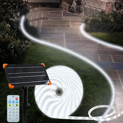 DBFAIRY 15M Ruban LED Solaire Extérieur, 540 LEDs Bande LED IP68 Étanche, Bande LED solaire avec Télécommande, Minuterie, pour Jardin, Terrasse, Balcon (Blanc)