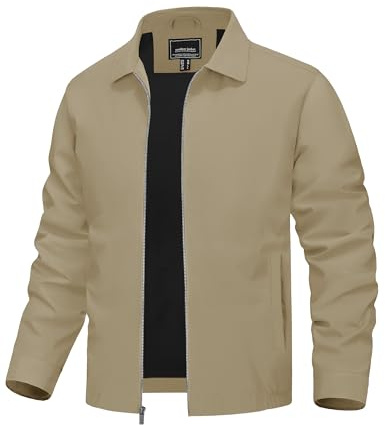 TACVASEN Mens Jackets Smart Casual Jacket Summer Lightweight Jacket Windbreaker Bomber Jackets Full Zip Thin Spring Coat Khaki,L
