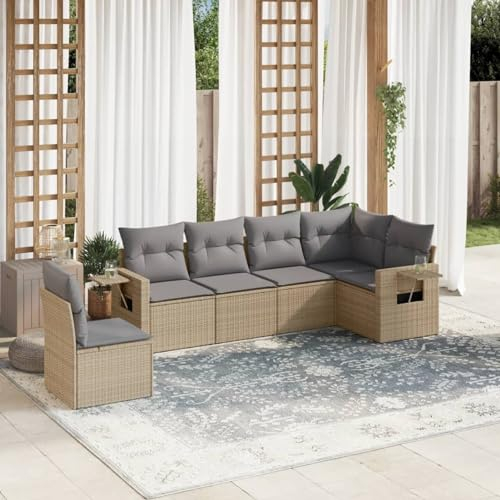 SECOLI Gartenmöbel-Set, Balkonmöbel aus PE-Polyrattan, Terrassenmöbel, Ecksofa Garten Balkonlounge Polyrattan Lounge Gartenlounge Terrassenmöbel Beige 6-tlg-Type-283