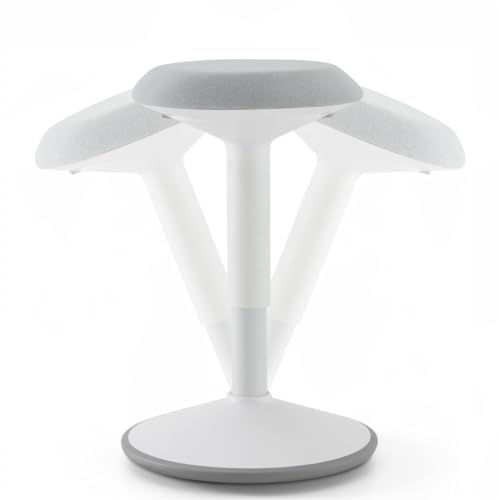 BLACK POINT - Tabouret Ergonomique Bascule | Hauteur réglable 50-80 cm | Assise Dynamique & Active | Idéal Bureau Assis-Debout | Base Antidérapante | Tabouret d'Équilibre Confortable | Blanc-Gris