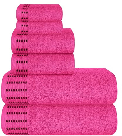 MALLONI HOME Ultra-weiches 6er-Pack Baumwoll-Handtuch-Set, enthält 2 übergroße Badetücher 70 x 140 cm, 2 Handtücher 40 x 60 cm und 2 Waschbetten 30 x 30 cm, Heiße Rosa