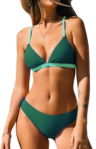 CUPSHE Women's Triangle Bikini Set V Neck Two Piece Swimsuit Crossback, S