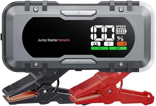 Booster Batterie Voiture, 27000mAh Démarreur Batterie Voiture, PD 65W Charge Booster Batterie (Tous Essence/12L Diesel), 12V Jump Starter avec Grand Écran, 600 Lumens LED, Allume-Cigare, Câble Étendu