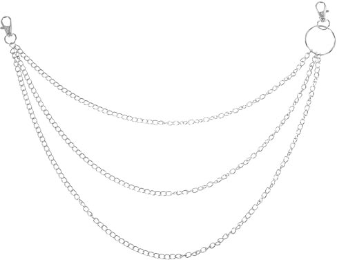 Waist Chain Heavy Duty Metal Trousers Chains Punk Silver Color Hip Hop Wallet Keychain Round Clasp Goth Keyring Goth Accessories for Pants Jeans Trucker Biker Motorcycle Men Women