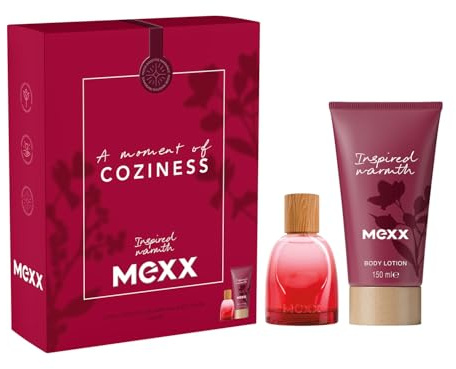 Mexx Inspired Warmth Geschenkset mit Eau de Parfum für Frauen und Körperlotion, Amber-Duft und vegane, feuchtigkeitsspendender Formel, 30 ml und 150 ml